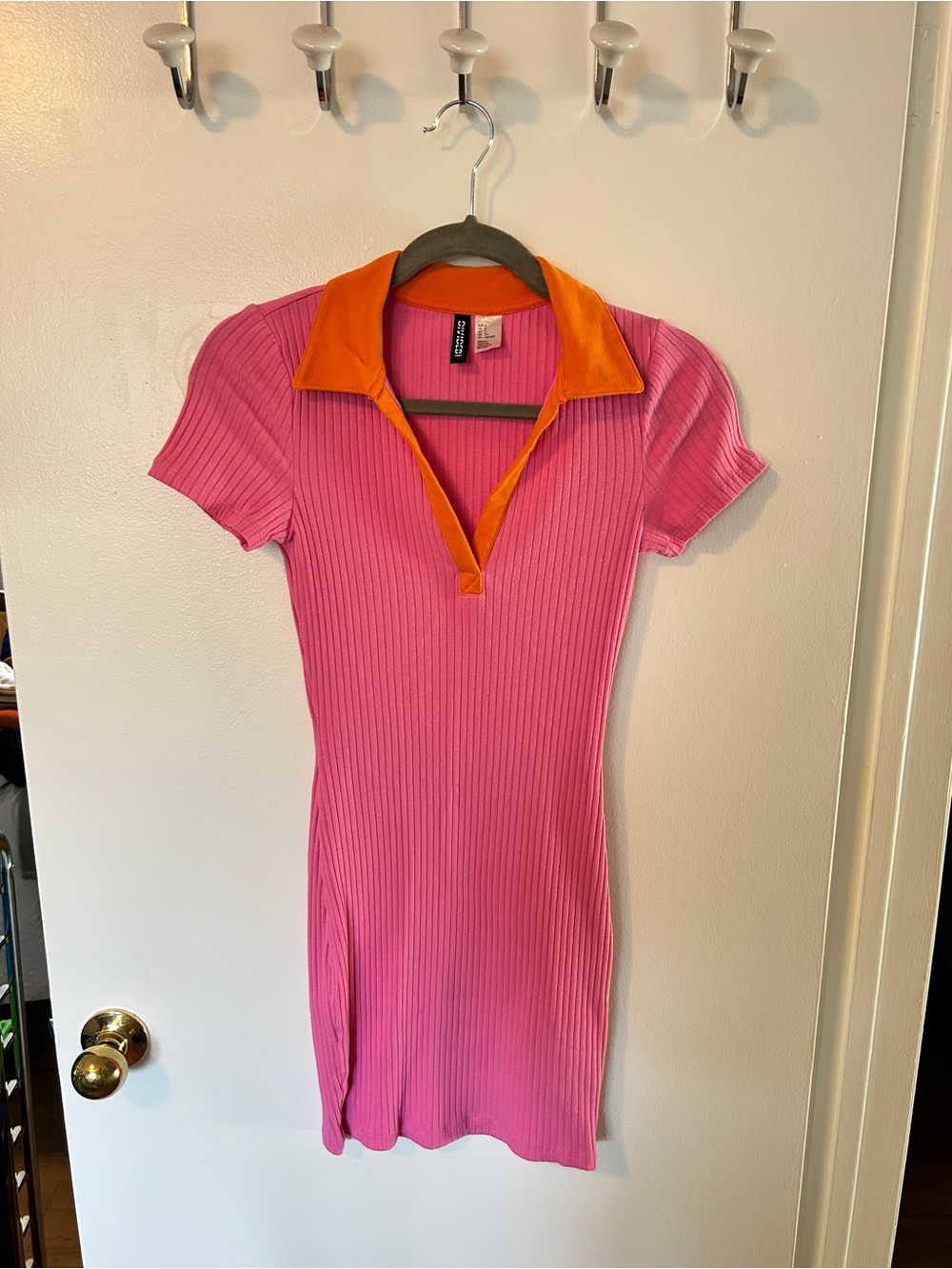 H&M Pink Mini Dress with Orange Polo Collar